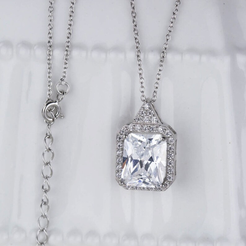 60/% Final Sale 7 ctw Radiant Halo Necklace Pendant D Color White Man Made Diamond Simulant Sterling Silver Anniversary Bridal Gift