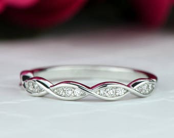 Swirl Art Deco Wedding Band, 2.5mm Stacking Band, Layering Band, Engagement Ring, Man Made Diamond Simulants, Bridal Ring, Sterling Silver