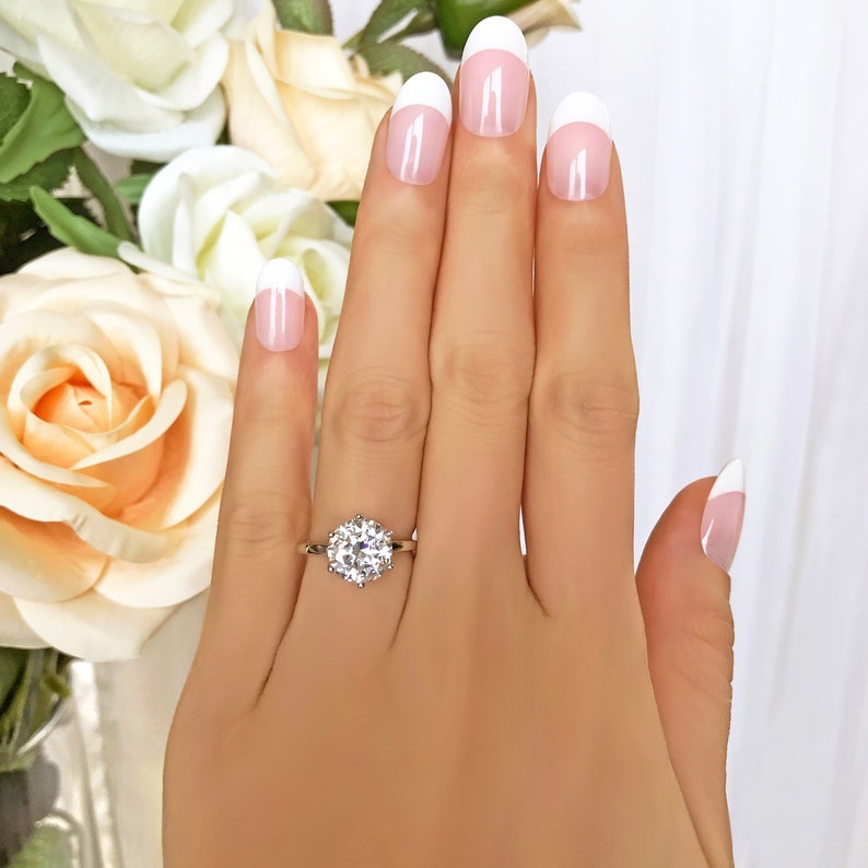 3 ct Stacking Solitaire Ring 6 Prong Round Engagement Ring Anniversary Ring Wedding Ring Man Made Diamond Simulant Sterling Silver