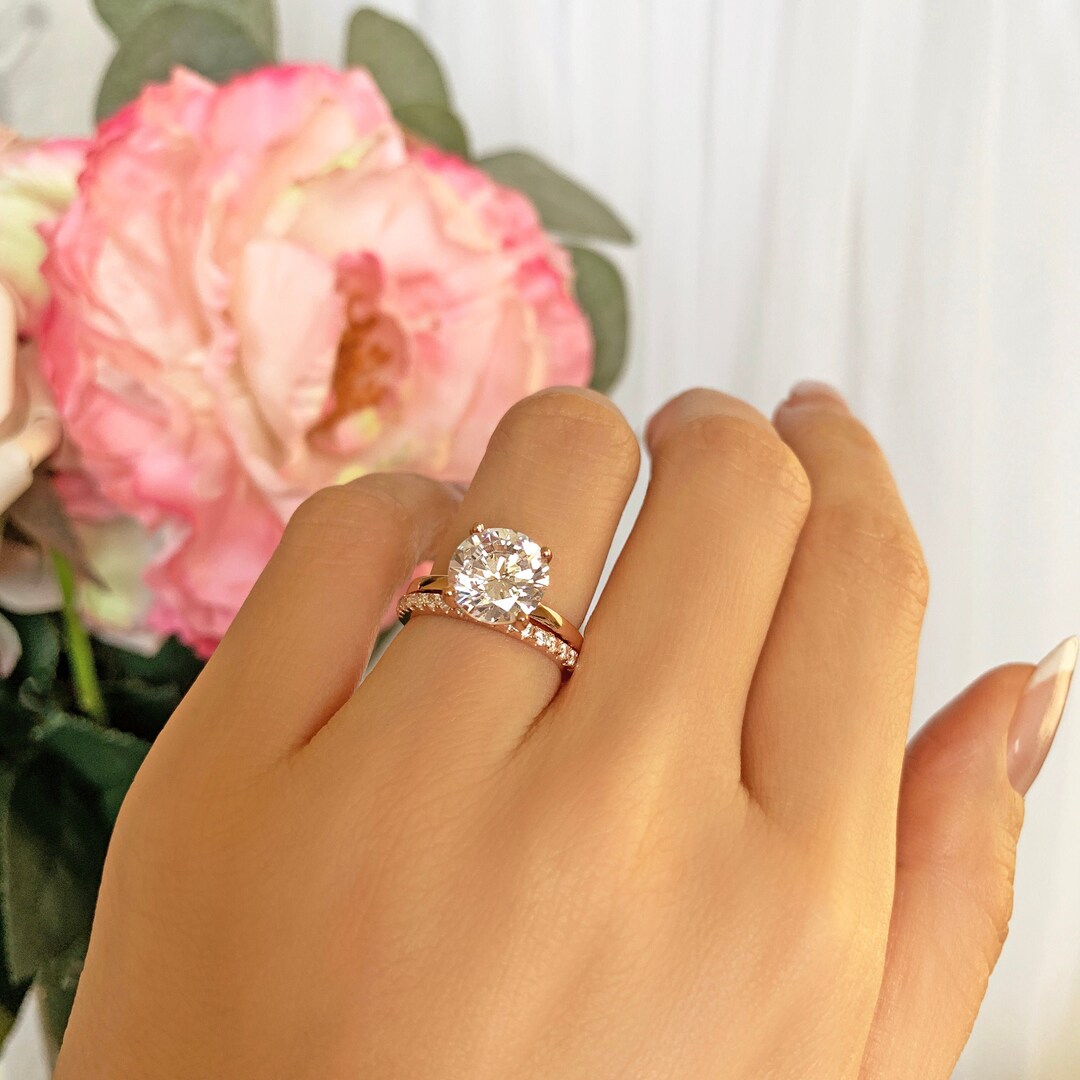 3 Ct Stacking Solitaire Bridal Set, 4 Prong Engagement Ring Half ...