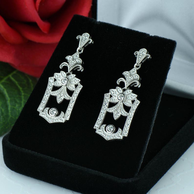 40/% Final Sale Man Made Diamond Simulants Sterling Silver Gatsby Style Vintage Inspired Chandelier Earrings Wedding Bridal Earrings