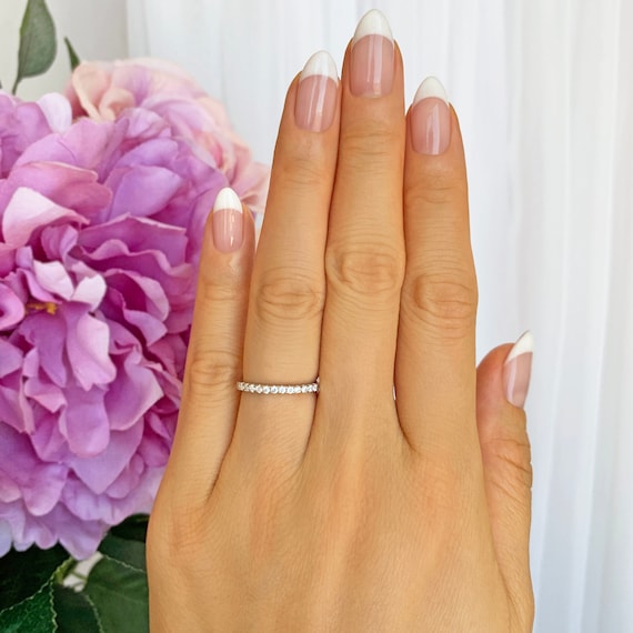 Delicate Half Eternity Ring, 1.5mm Wedding Band, Engagement