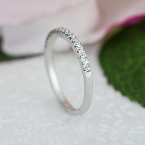 Small Half Eternity Ring, 1.5mm Wedding Band, Engagement Ring, Man Made Diamond Simulants, Bridal Ring, Round Wedding Band, Sterling Silver image 8