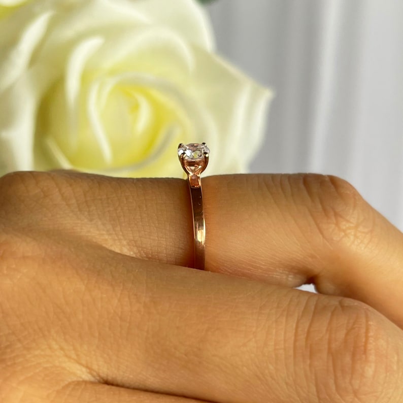 More sizes 1/2 ct Promise Ring, Engagement Ring, Round Solitaire Ring, Man Made Diamond Simulant, Sterling Silver, Rose Gold Plated image 4