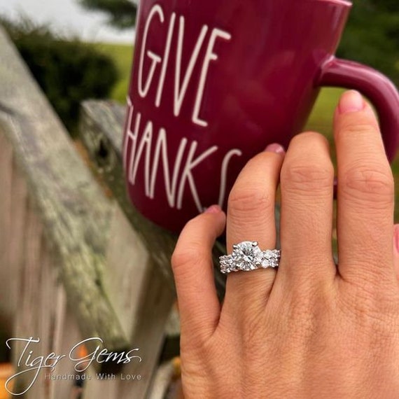 SAVEARTH DIAMONDS 0.50 Carat Lab Created Moissanite Engagement Ring Trio Set - Sterling Silver, Women's Size 6 & Men's Size 9 - View #4