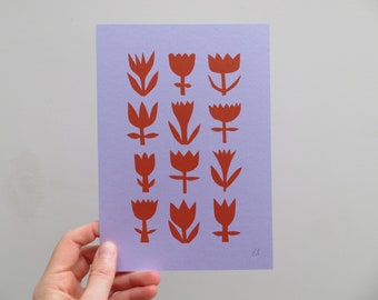 Tulips mini Linocut print