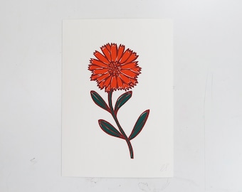 SALE A5 Pot Marigold/Calendula Linocut print