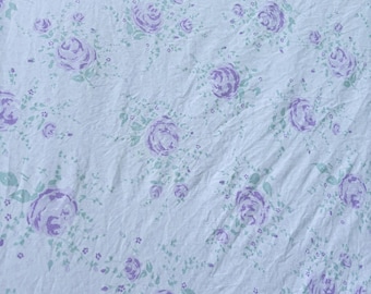 All cotton Vintage Sheet and two Pillowcases, Purple Roses, Full size