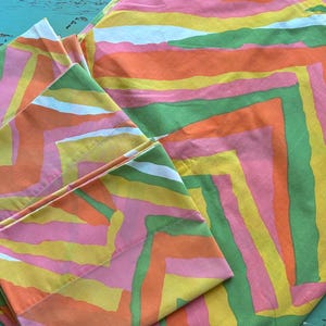 Vintage 1960's Sheet and Pillowcases, Mod Fruit Stripe, cutters