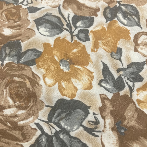 Vintage Cotton Yardage, gray, brown and golds, 1950's dress fabric