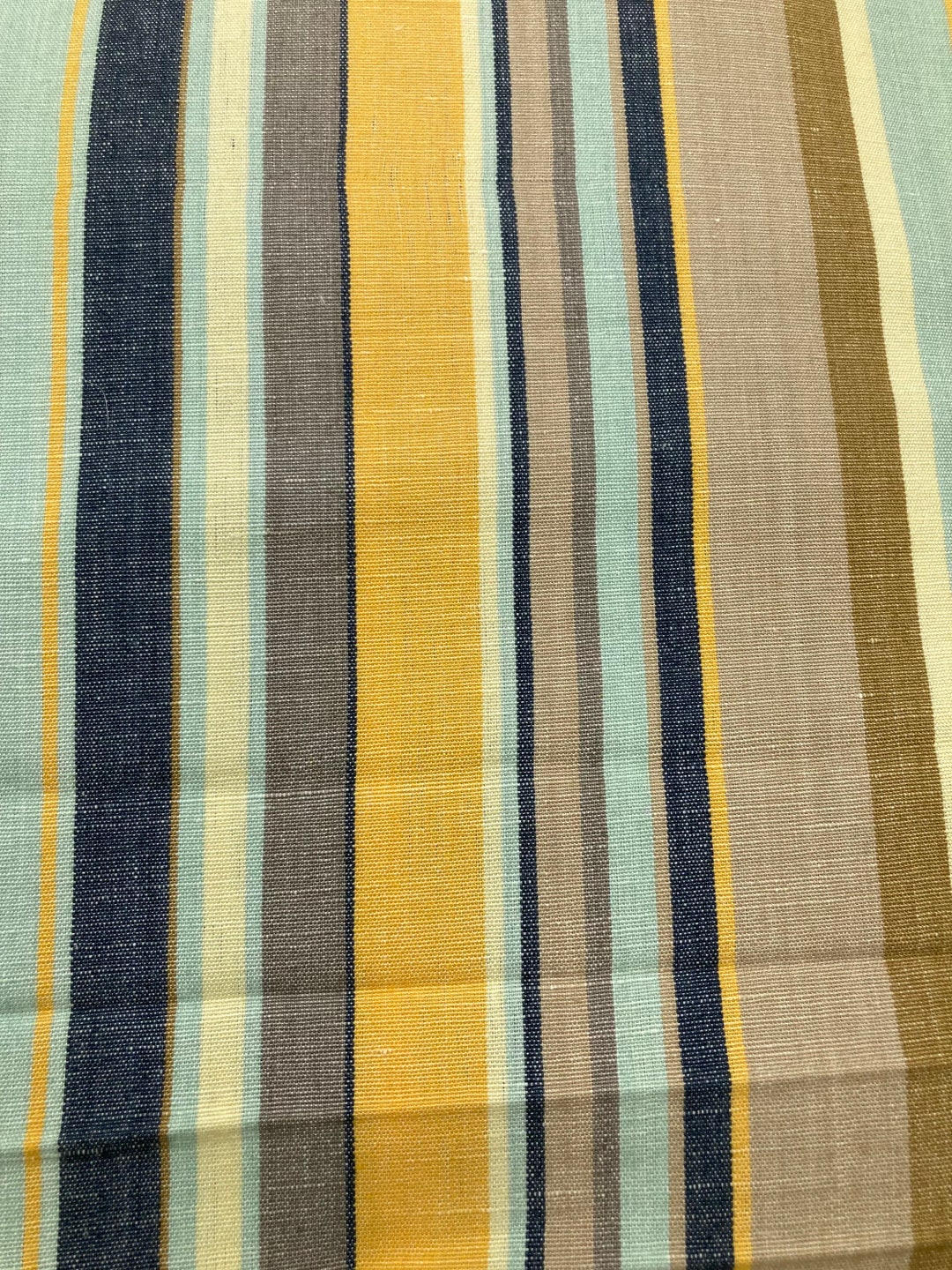 Vintage Upholstery Fabric, Blue and Tan Stripe Etsy