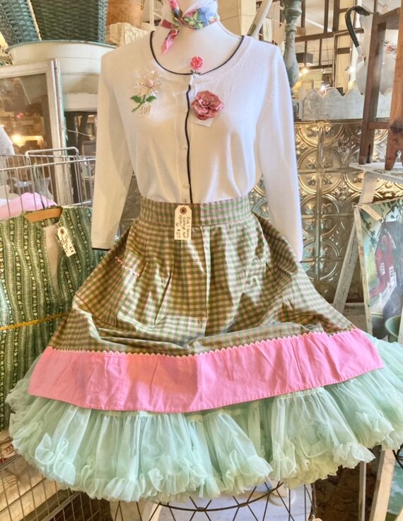 Vintage Crinoline Petticoat, Mint Green FULL, Sma… - image 2