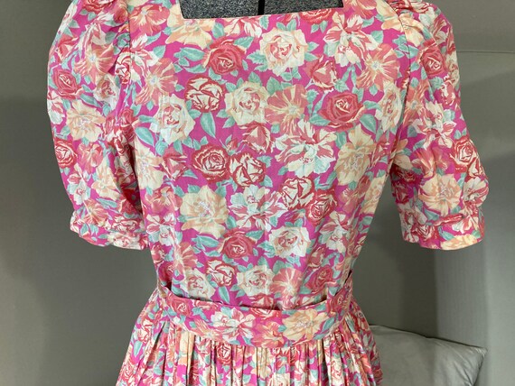 Vintage Laura Ashley Cotton Dress, Hot Pink Floral