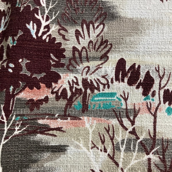 Vintage Barkcloth Trees printed fabric