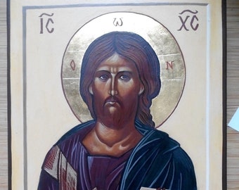 Christ Pantocrator - handpainted, artisanal, religious orthodox icon, icons of Christ Jesus, religious gift, baptism, wedding, MADE TO ORDER