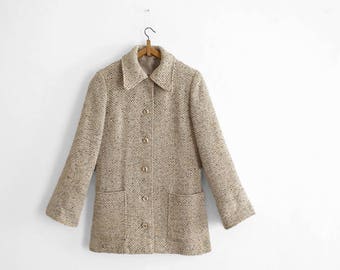 1970s Women coat - Woven Wool - Heather Beige/khaki