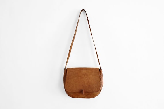 1970s Tan Leather Purse - Hand Tooled