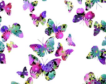 Groovy Garden Purple Pink Butterfly Fabric By the HALF YARD! In the Beginning Fabrics by Jason Yenter