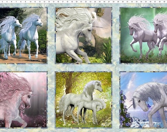 Unicorns 27" Panel Multi-Panel Stunning! Fantasy Horses! In the Beginning Fabrics by Jason Yenter