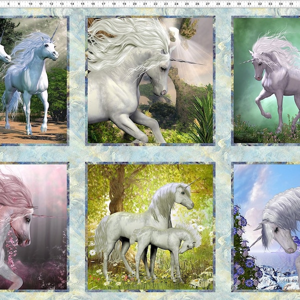 Unicorns 27" Panel Multi-Panel Stunning! Fantasy Horses! In the Beginning Fabrics by Jason Yenter
