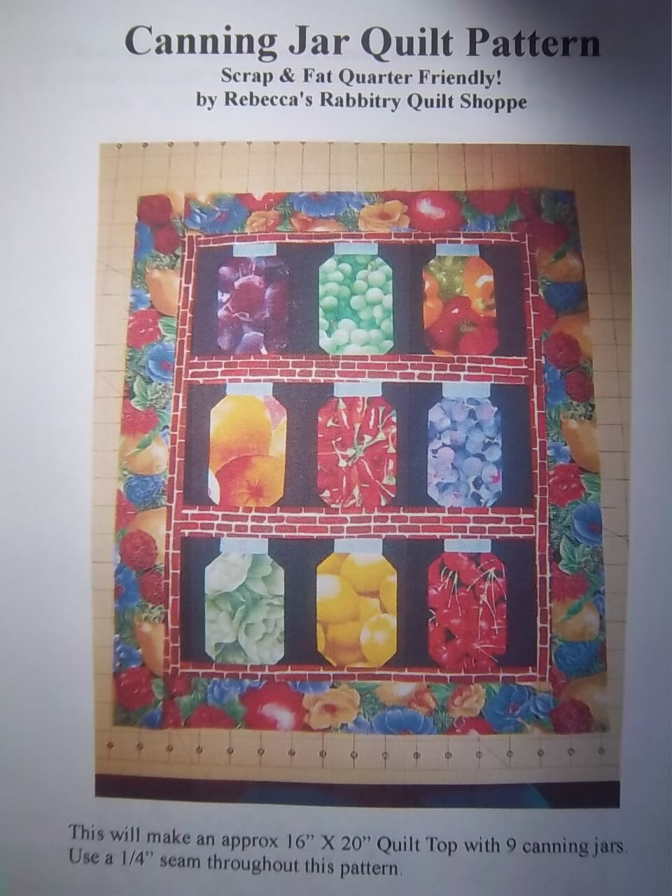 Canning Jar Quilt Pattern Fat Quarter Friendly Make a Etsy