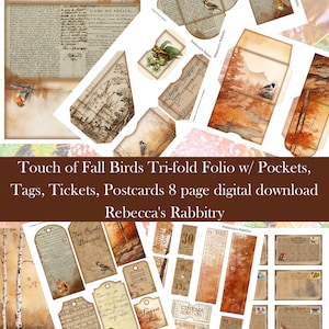 Touch of Fall Birds large Tri-Fold Folio Envelope kit! 8 page junk journal instant download!