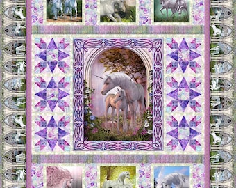 Unicorns! Pink Purple Twin Quilt Kit 78X94! In the Beginning Fabrics by Jason Yenter! Horses & Girls!