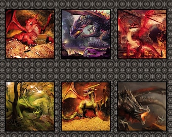 Red Fury Dragons 1 Yard Multi Panel Fabric Stunning! In the Beginning by Jason Yenter