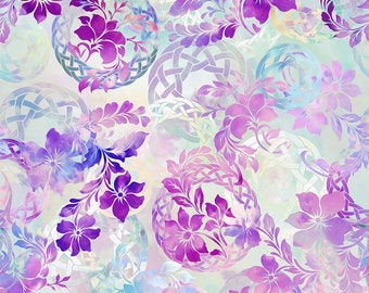 Pink & Purple Celtic Floral Fabric by the HALF YARD Unicorns by Jason Yenter In the Beginning Fabrics