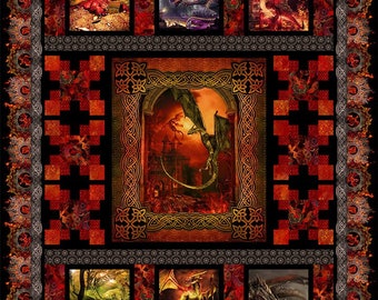 Red Fury Flame DRAGONS! Twin Quilt Kit 76X92! In the Beginning Fabrics by Jason Yenter