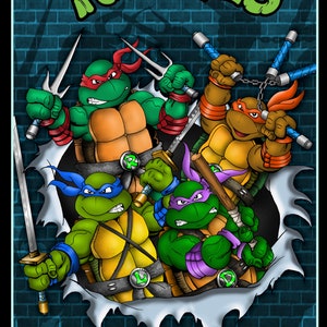 Turtles Busting through the wall Poster