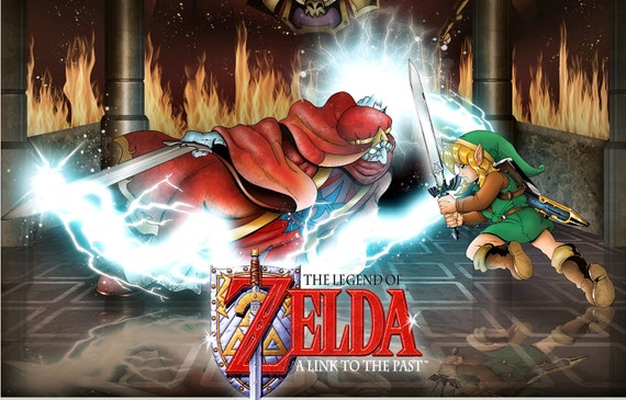 The Legend of Zelda Retro Style Poster NES Link and Zelda 