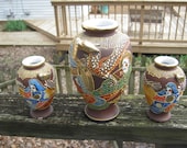 Three Japanese Style Vases, Moriage Gilded Satsuma Vases , Ceramic, One 6 Inch Vase, Two 4 Inch Vases, Possible Reproduction