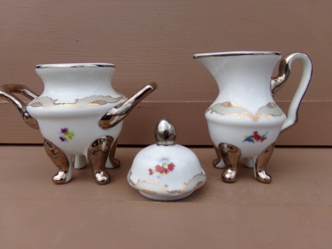 Unusual Cream And Sugar Set Japanese Design Footed Covered Etsy