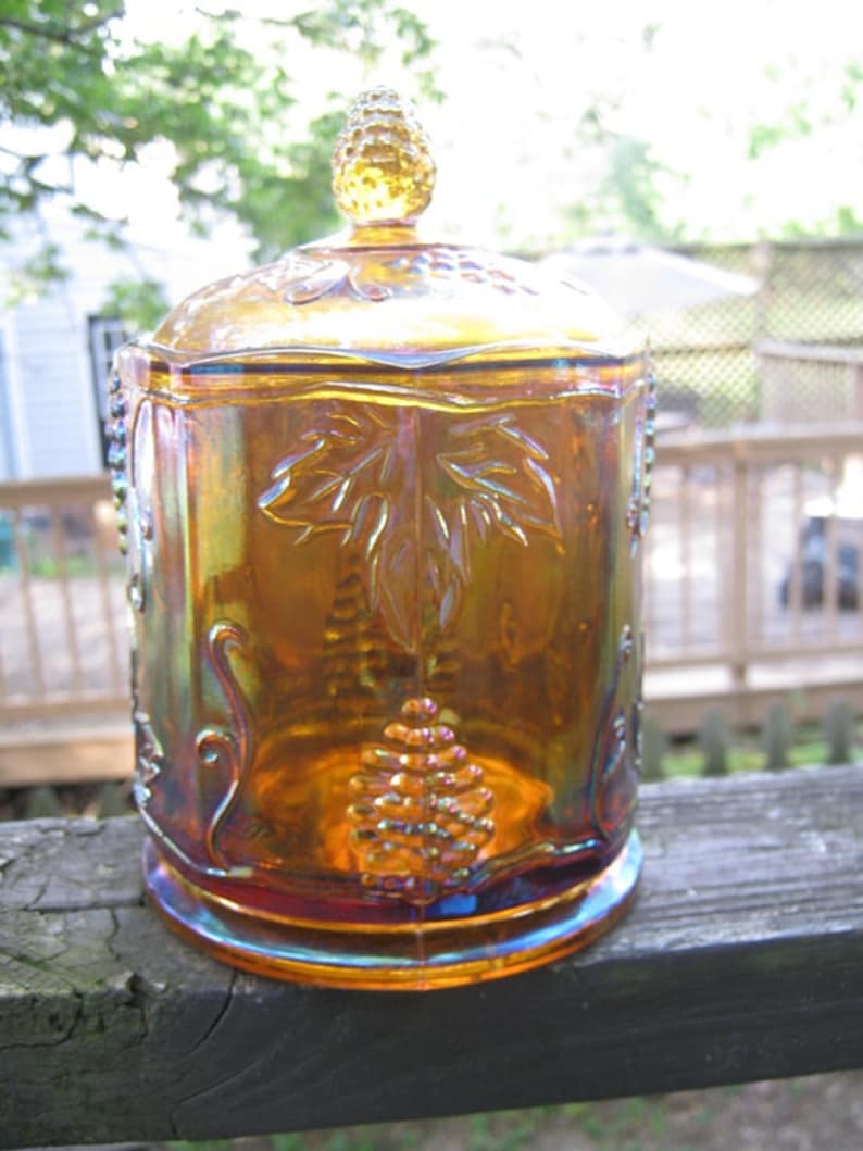 Download Carnival Glass Covered Jar Marigold Color Grape Design | Etsy