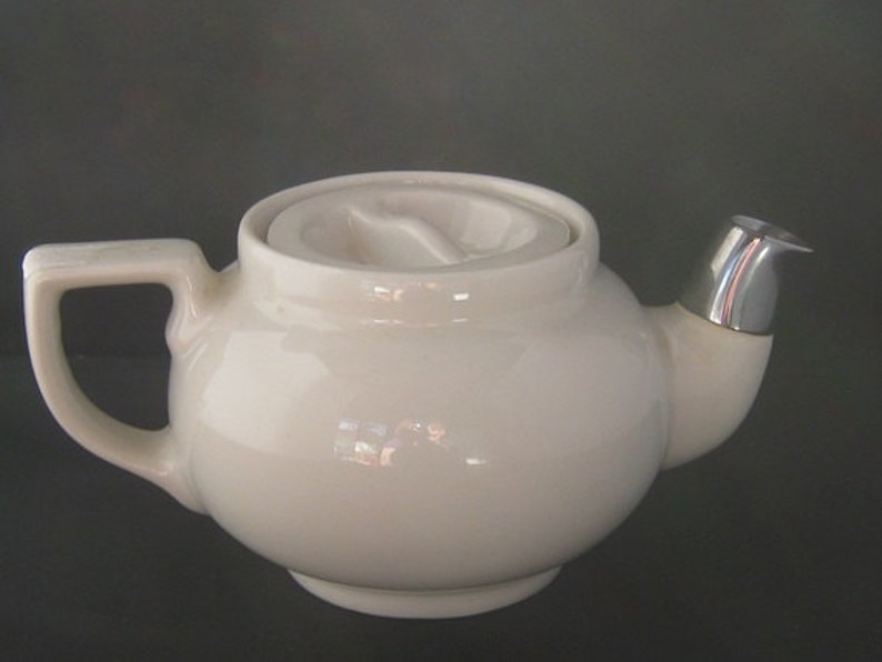 Hall White Ceramic Teapot With A Silver Spout Ceramic Tea Etsy
