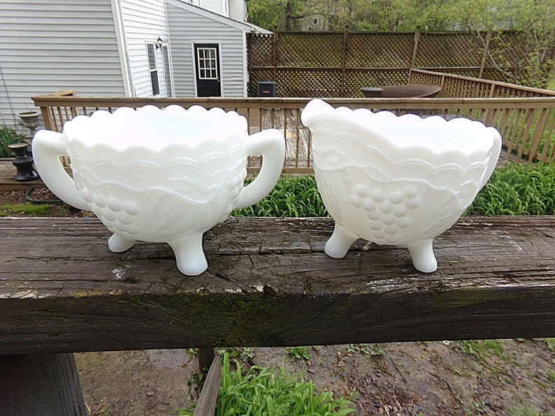 Milk Glass Sugar and Creamer Footed Milk Glass Scalloped Etsy