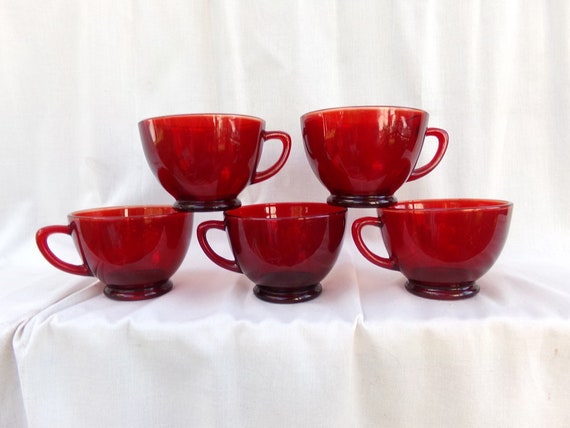 Vintage Ruby Red Glass Tea Coffee Cup and Saucer 