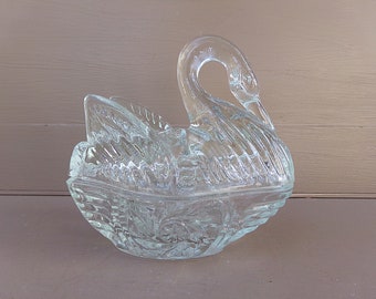 no tag mini glass swan 3 tall and 2 12w Crystal clear glass swan collector glass VG elegant glass vintage glass