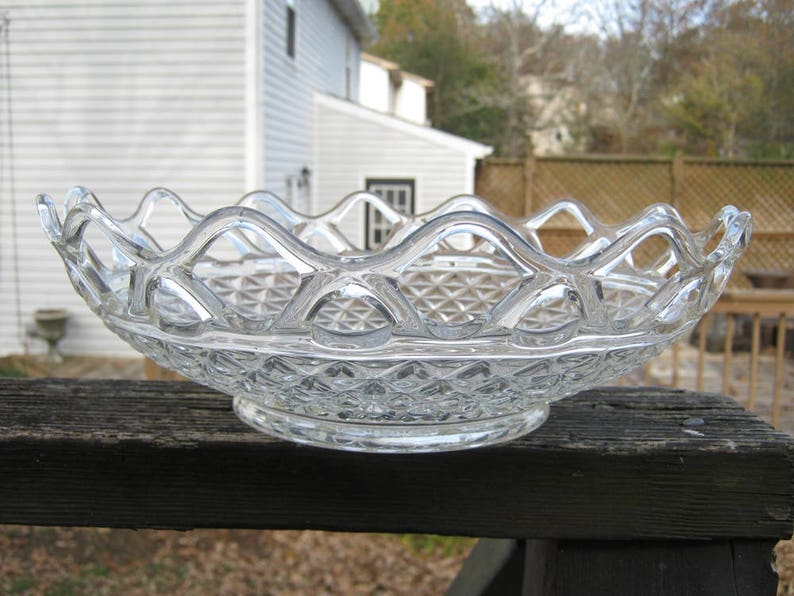 Clear Glass Serving Bowl With an Open Lace Scalloped Rim Etsy