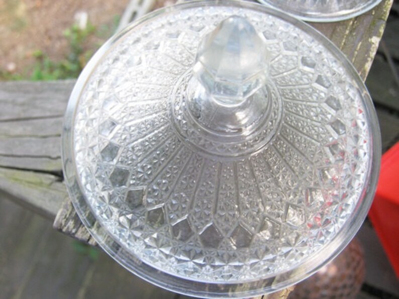 Footed Compote With Lid Clear Glass Vintage Pressed Glass Etsy