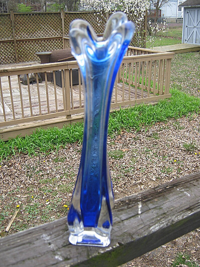 Cobalt Blue And Clear Glass Bud Vase 11 Inch Bud Vase Art Etsy