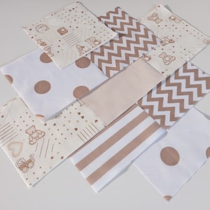 30 x Baby Girl Boy Beige Brown 5 inch Fabric Patchwork Squares Pieces Charm Pack