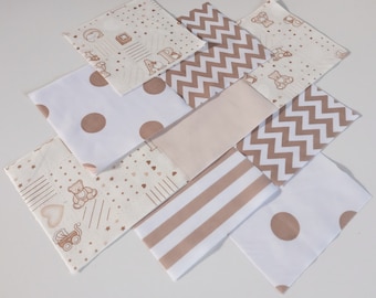 30 x Baby Girl Boy Beige Brown 5 inch Fabric Patchwork Squares Pieces Charm Pack
