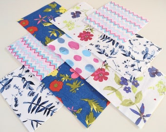 30 x 100% Cotton Floral Oriental Garden Red Blue White 4" inch Fabric Patchwork Squares Pieces Charm Quilting Crafts