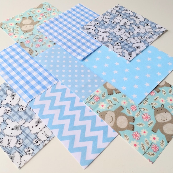 42 x Baby Boy 5 inch Fabric Patchwork Squares Pieces Charm Pack