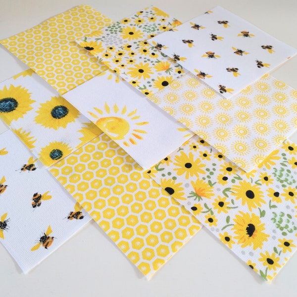 30 x 100% Cotton Floral Sunny Honey Yellow White 4" inch Fabric Patchwork Squares Pieces Charm Quilting Crafts