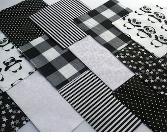 30 x Black and white Panda 5" Fabric Patchwork Squares Pieces Charm Pack