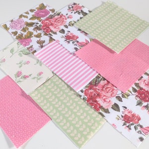 30 x 100% Cotton Floral Summer Rose Garden Pink White 4&quot; inch Fabric Patchwork Squares Pieces Charm Quilting Crafts