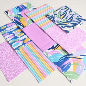 30 x 100% Cotton Floral Summer Joy Pink Green Yellow White 4&quot; inch Fabric Patchwork Squares Pieces Charm Quilting Crafts